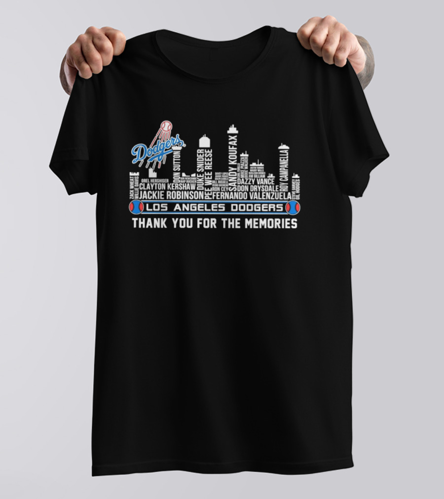 Los Angeles Dodgers Legends Skyline Names Thank You For The Memories T-Shirt