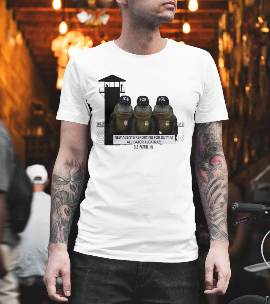 Alligator Alcatraz ICE Agents Guarding Prison Tower Scene T-Shirt
