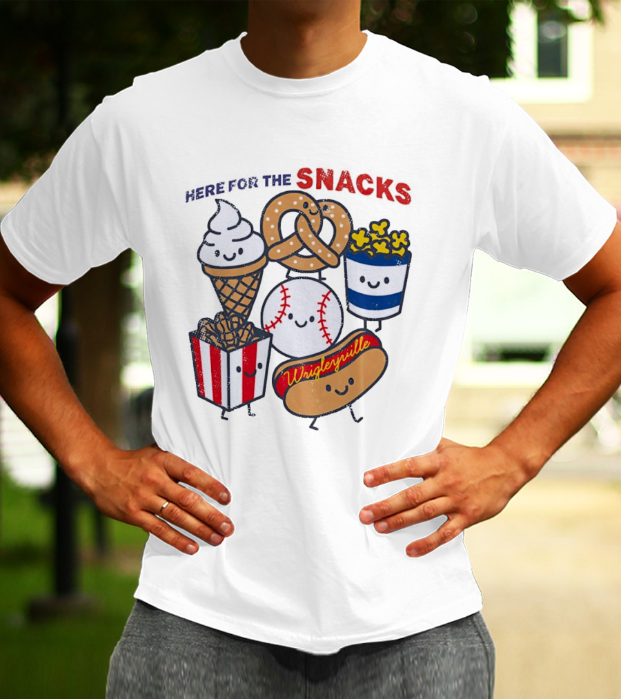 Here For The Snacks Wrigleyville Baseball Ice Cream Popcorn Hotdog Pretzel T-Shirt