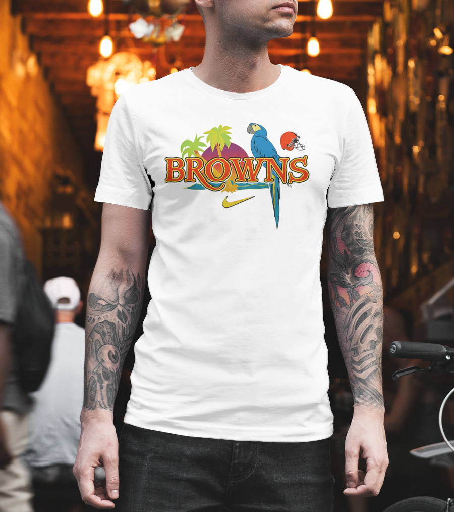 Browns Tropical Parrot Nike Cleveland Football Helmet T-Shirt