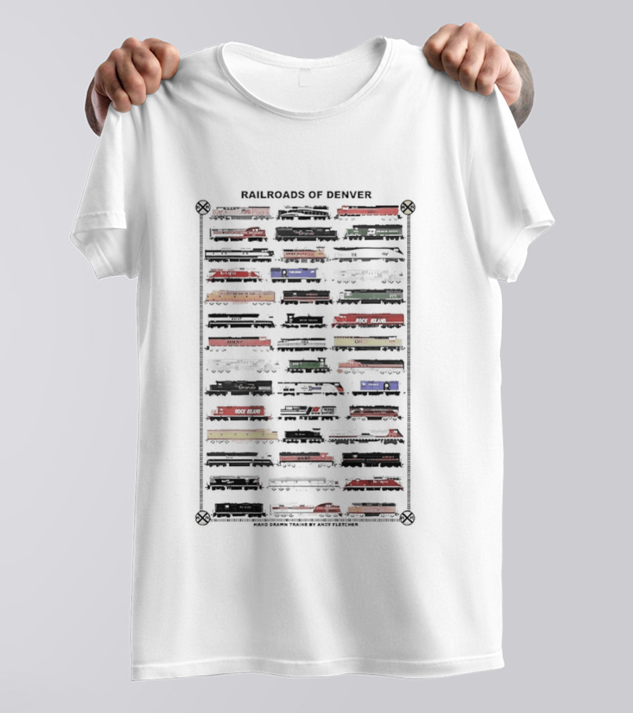 Railroads Of Denver Hand Drawn Trains By Andy Fletcher T-Shirt