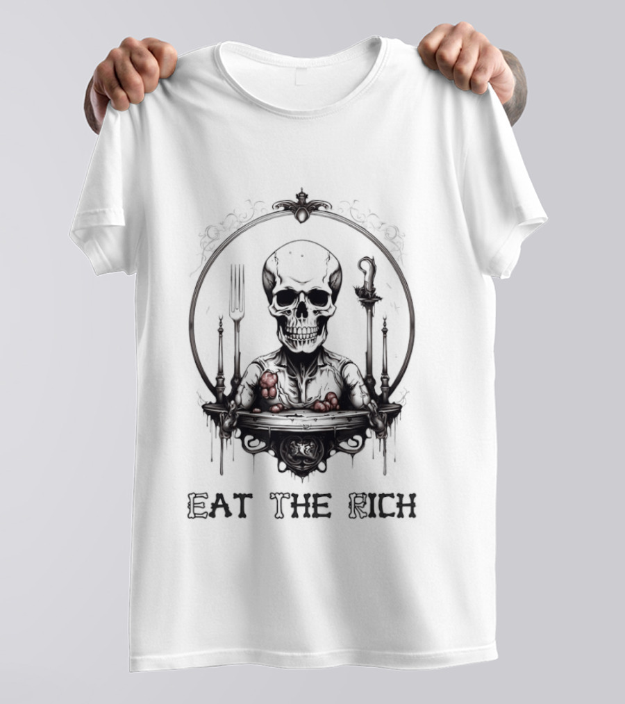 Skeleton Eat The Rich Gothic Skeleton With Cutlery Noir T-Shirt