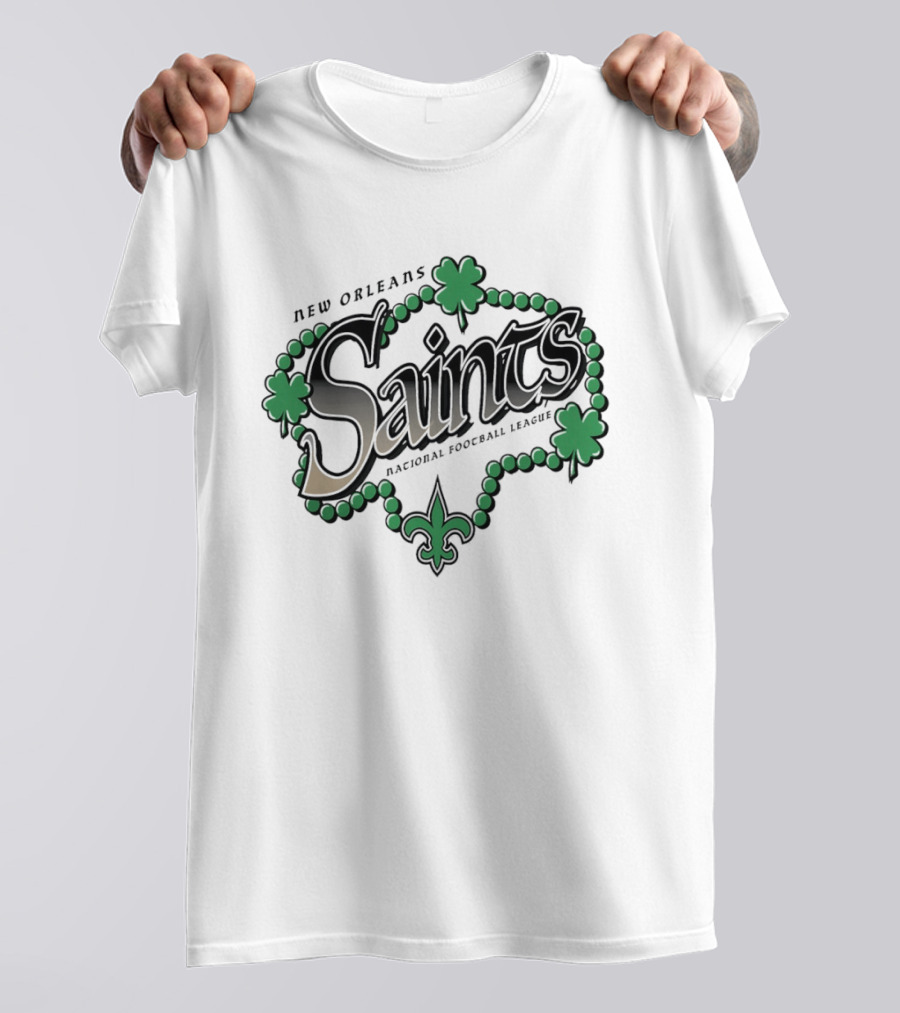 New Orleans Saints St Patrick's Day National Football League Shamrock Beads Fleur De Lis T-Shirt