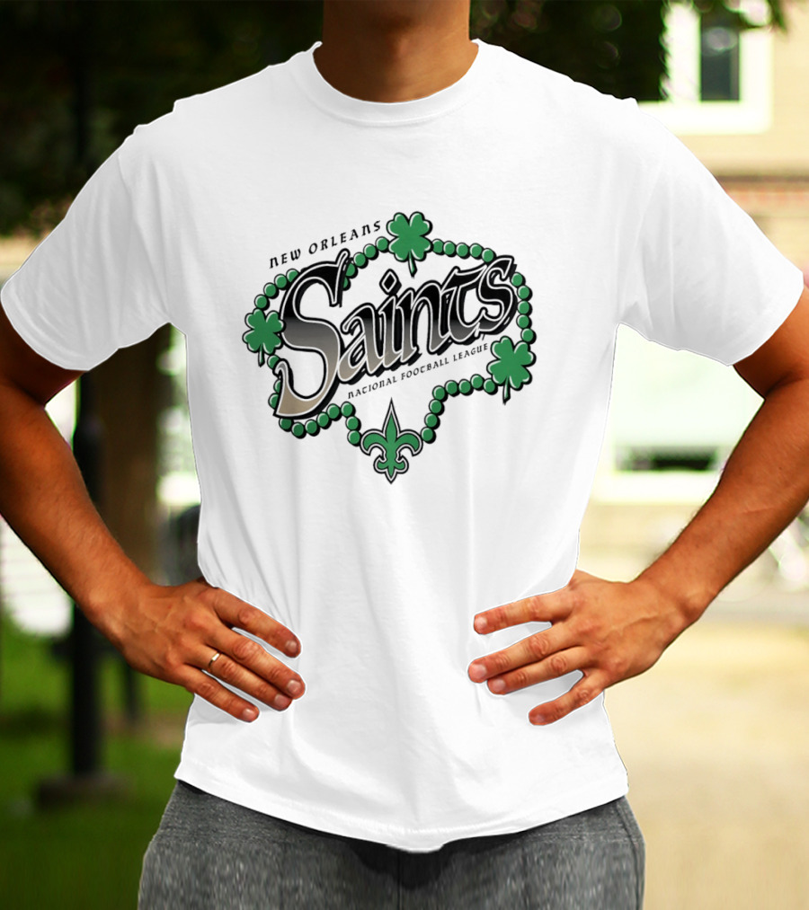 New Orleans Saints St Patrick's Day National Football League Shamrock Beads Fleur De Lis T-Shirt