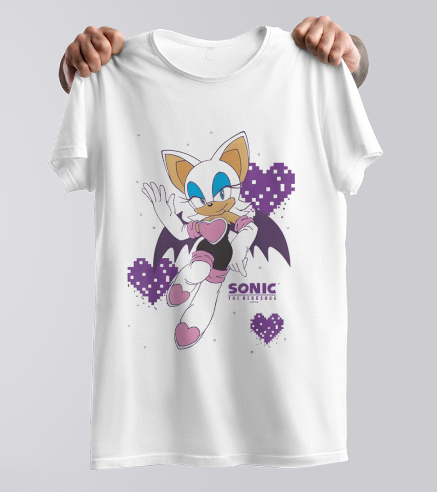 Sonic The Hedgehog Rouge The Bat Pixelated Purple Hearts T-Shirt