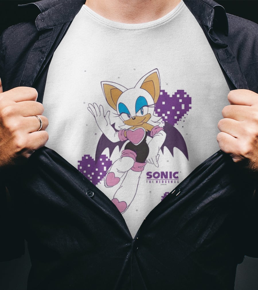 Sonic The Hedgehog Rouge The Bat Pixelated Purple Hearts T-Shirt