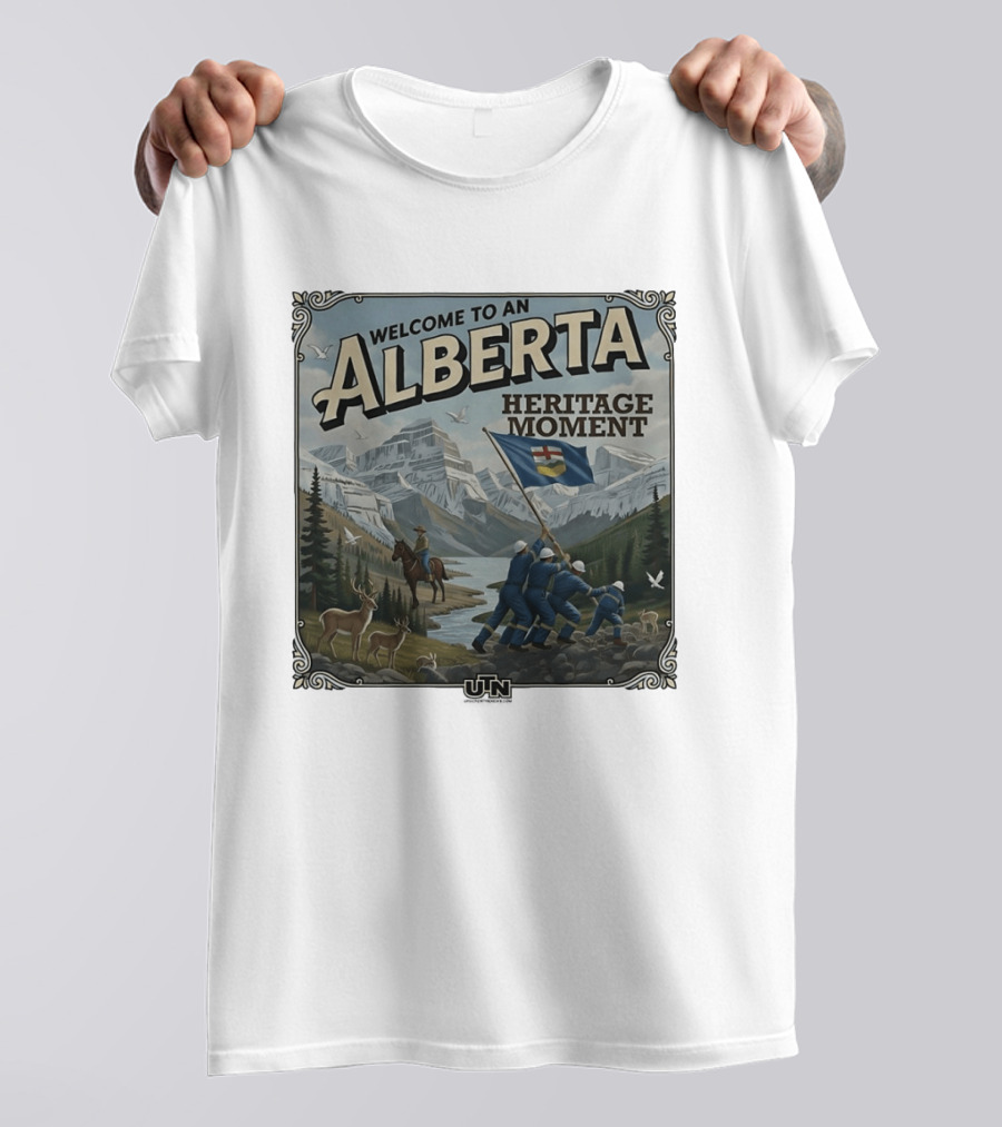 Welcome To An Alberta Heritage Moment Iwo Jima Inspired Rockies Scene T-Shirt