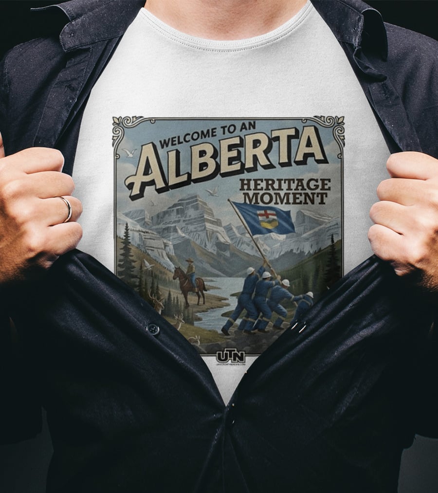 Welcome To An Alberta Heritage Moment Iwo Jima Inspired Rockies Scene T-Shirt