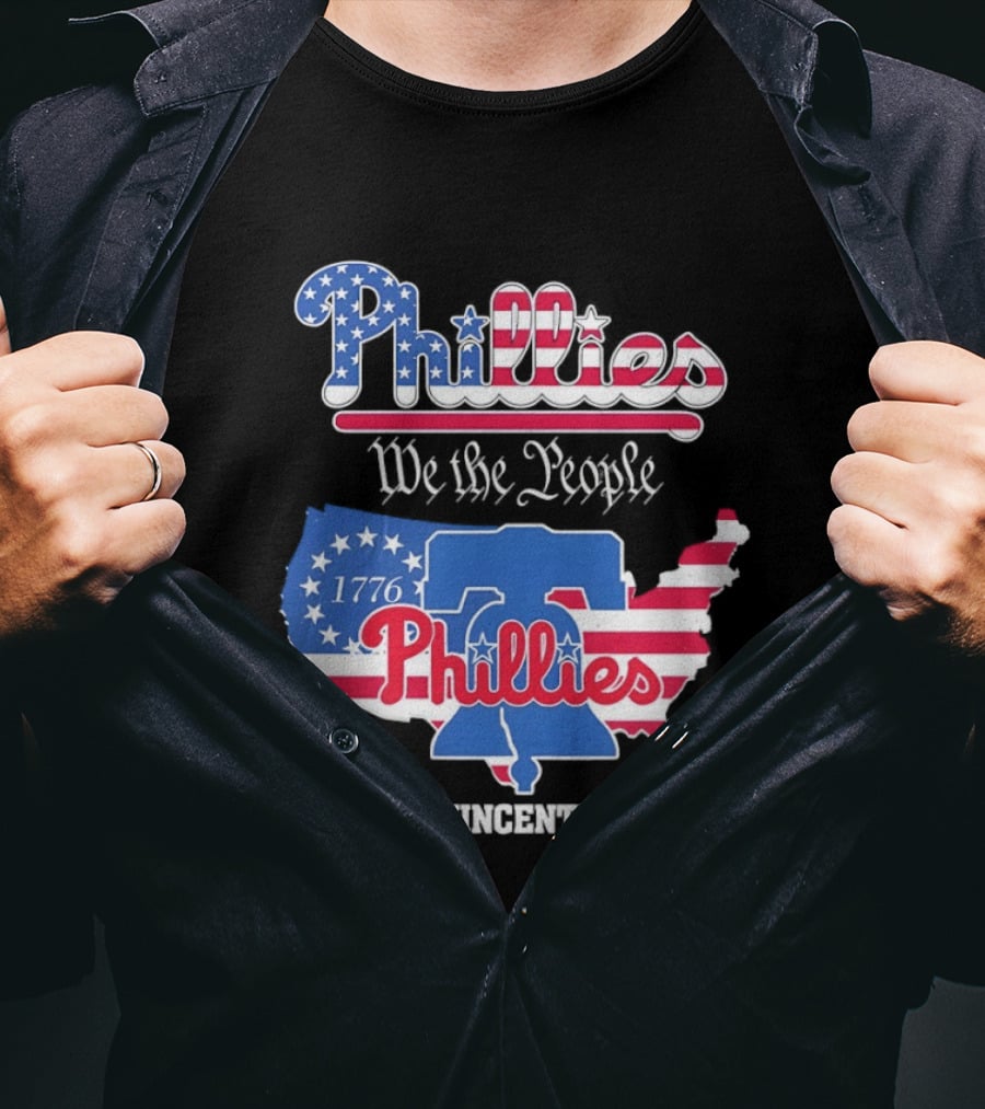 Philadelphia Phillies 1776 We The People Semiquincentennial USA Map Liberty Bell T-Shirt
