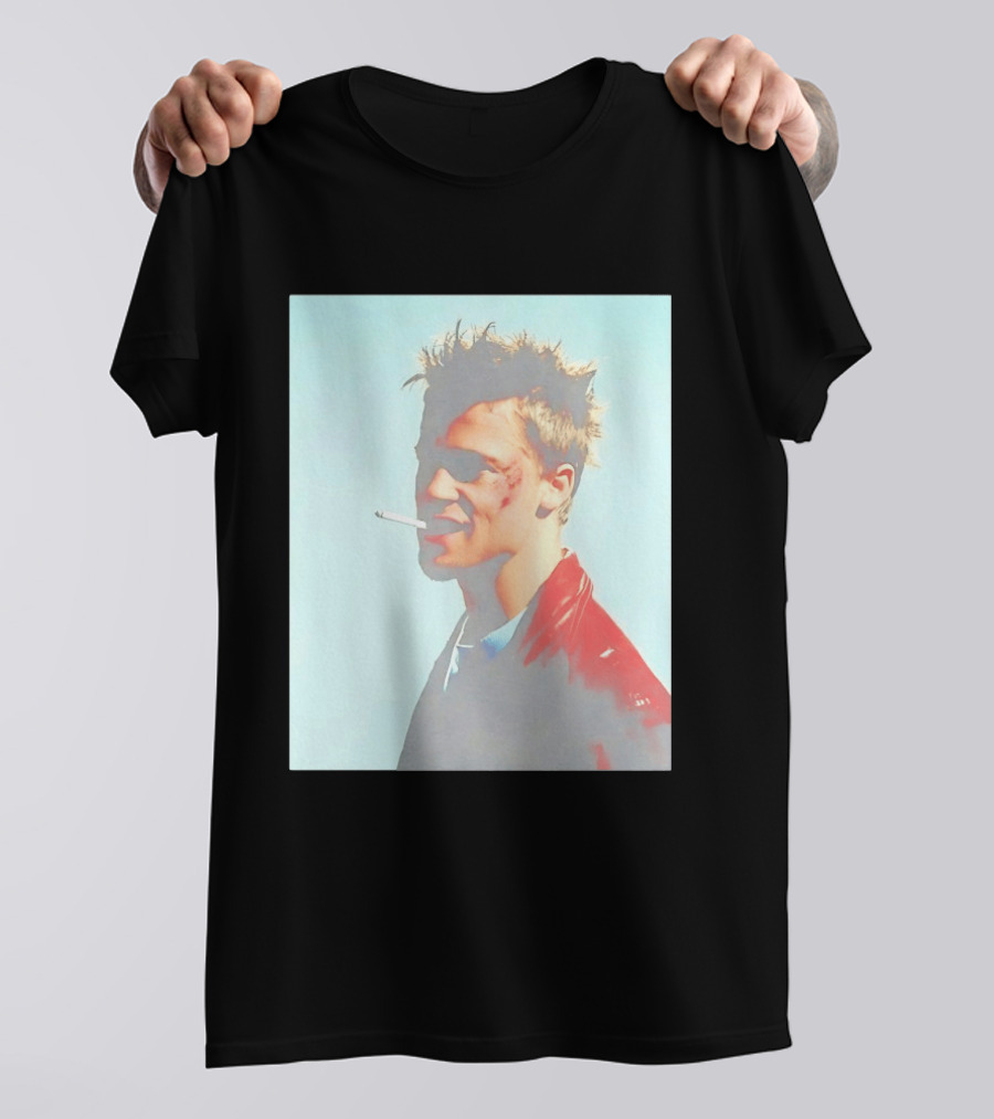 Brad Pitt Fight Club Smoking Tyler Durden Red Jacket Iconic Image T-Shirt