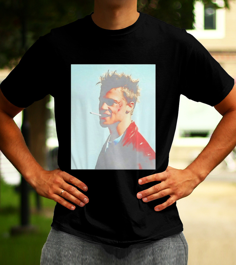 Brad Pitt Fight Club Smoking Tyler Durden Red Jacket Iconic Image T-Shirt