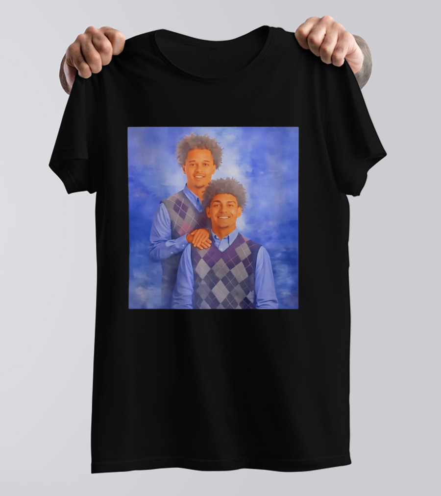 Brayden Burries Koa Peat Step Brothers Argyle Sweater Blue T-Shirt