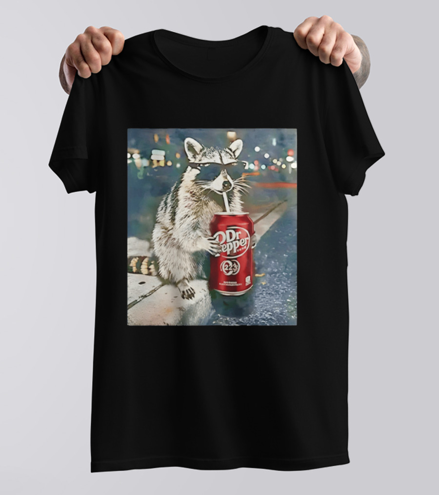 Raccoon Drinking Dr Pepper Meme Funny Soda Animal T-Shirt