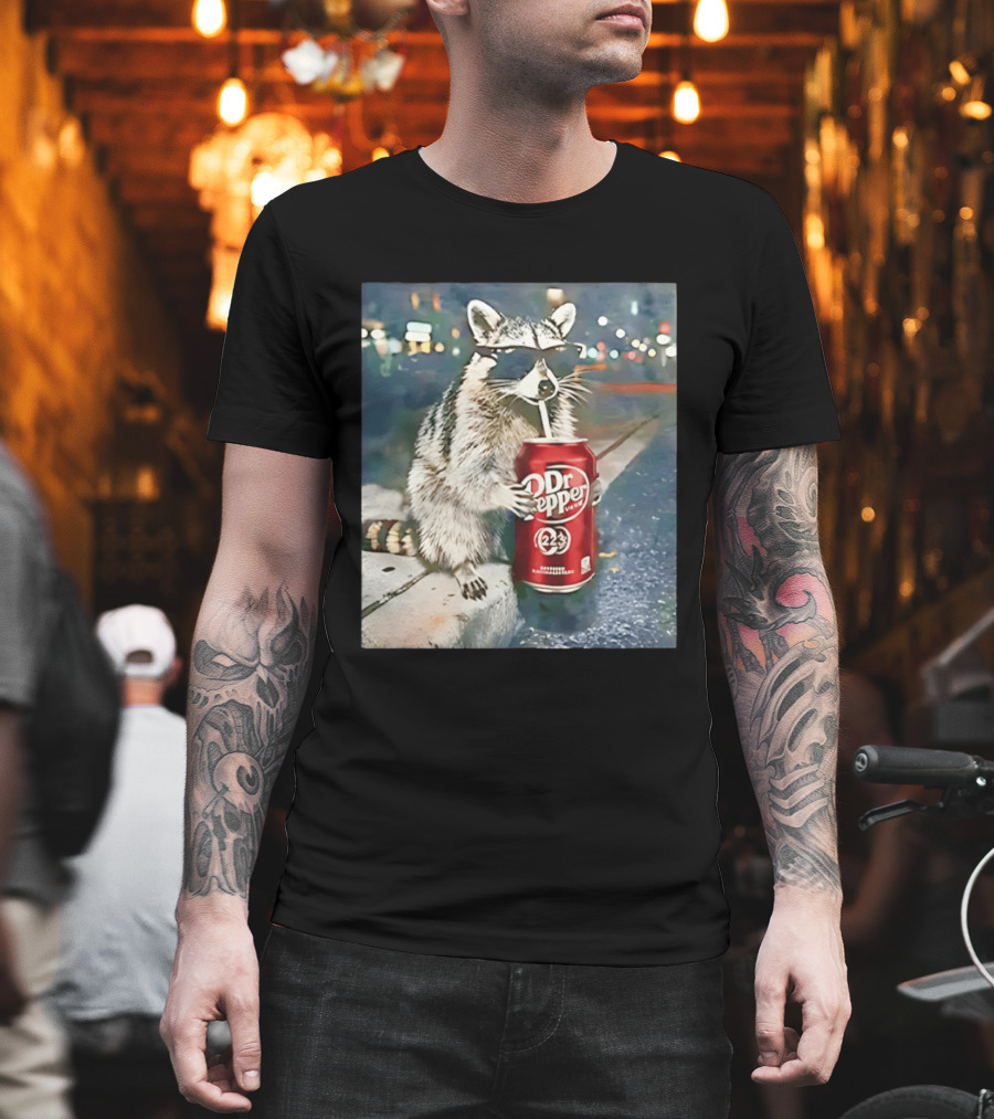 Raccoon Drinking Dr Pepper Meme Funny Soda Animal T-Shirt
