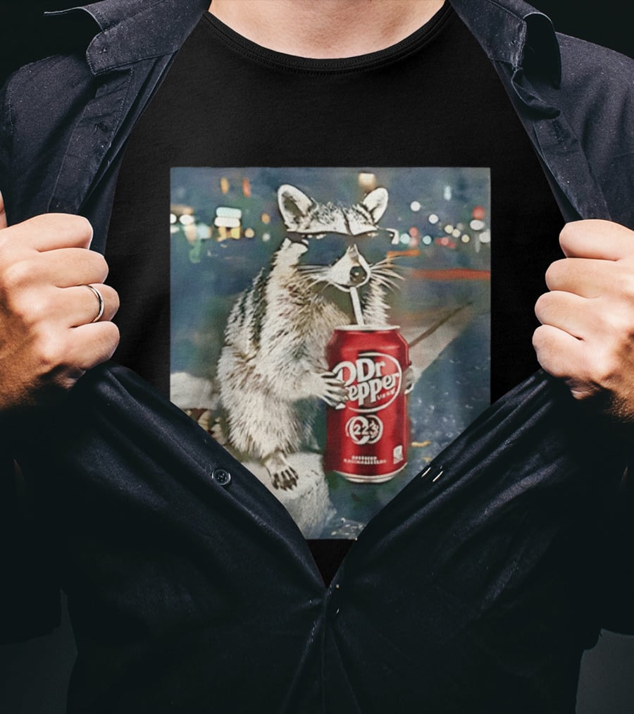 Raccoon Drinking Dr Pepper Meme Funny Soda Animal T-Shirt