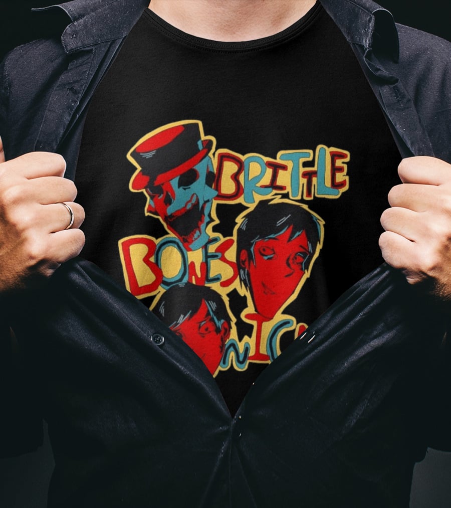 Brittle Bones Nicky Band Colorful Cartoon Character Faces T-Shirt