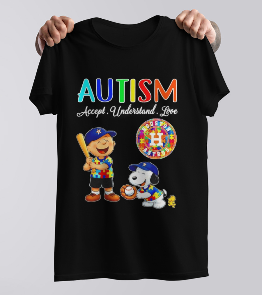 Autism Accept Understand Love Charlie Brown Snoopy Houston Astros MLB T-Shirt