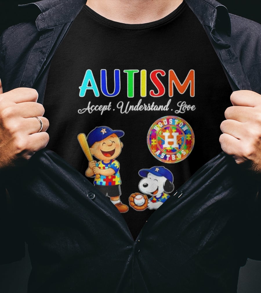 Autism Accept Understand Love Charlie Brown Snoopy Houston Astros MLB T-Shirt