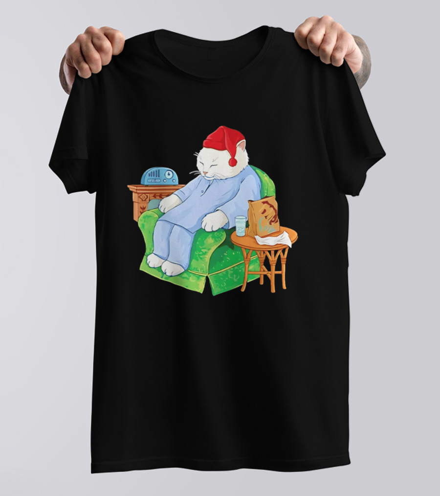 Sleepytime Cat Cartoon Cozy Scene With Tacos T-Shirt