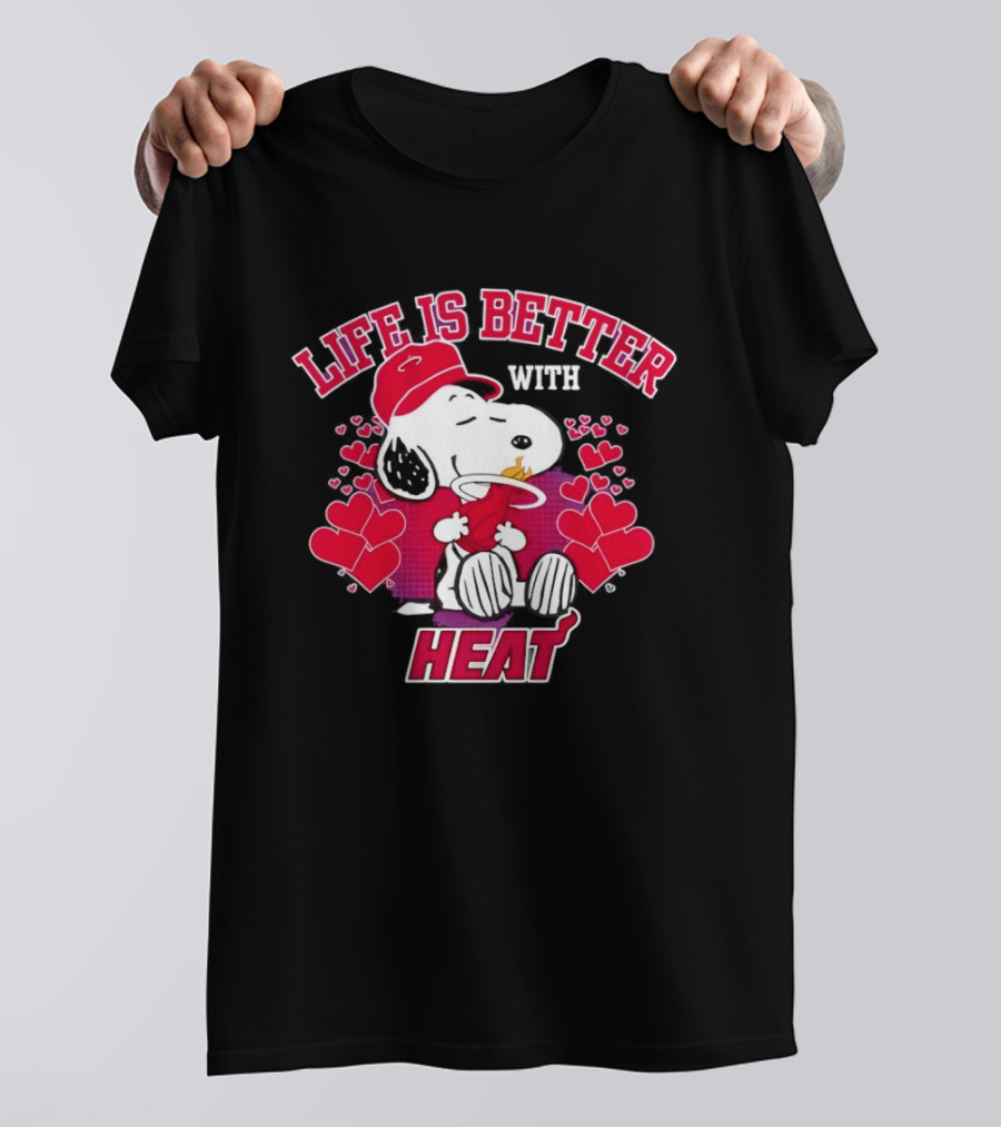 Life Is Better With Heat Snoopy Miami Heat Hearts T-Shirt