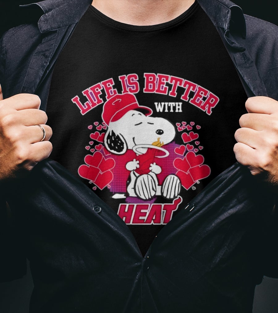 Life Is Better With Heat Snoopy Miami Heat Hearts T-Shirt