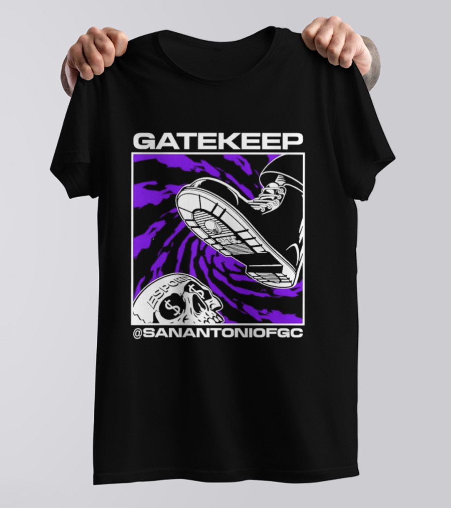Gatekeep San Antonio Fighting Game Community Sneaker Skull T-Shirt