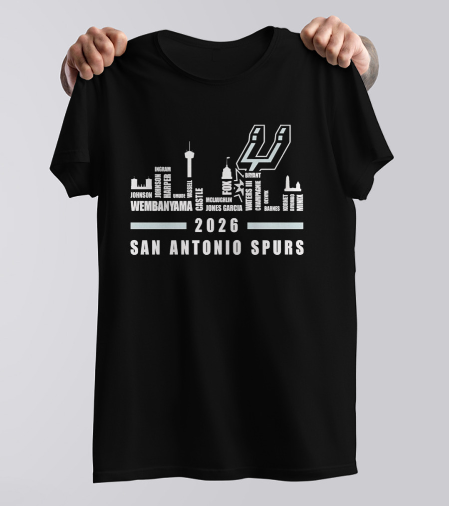 San Antonio Spurs Skyline 2026 Wembanyama Jones City Tower Needle Dome Names T-Shirt