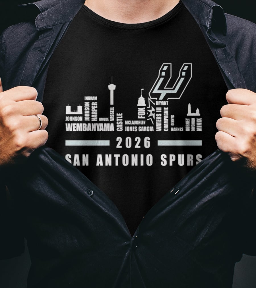 San Antonio Spurs Skyline 2026 Wembanyama Jones City Tower Needle Dome Names T-Shirt