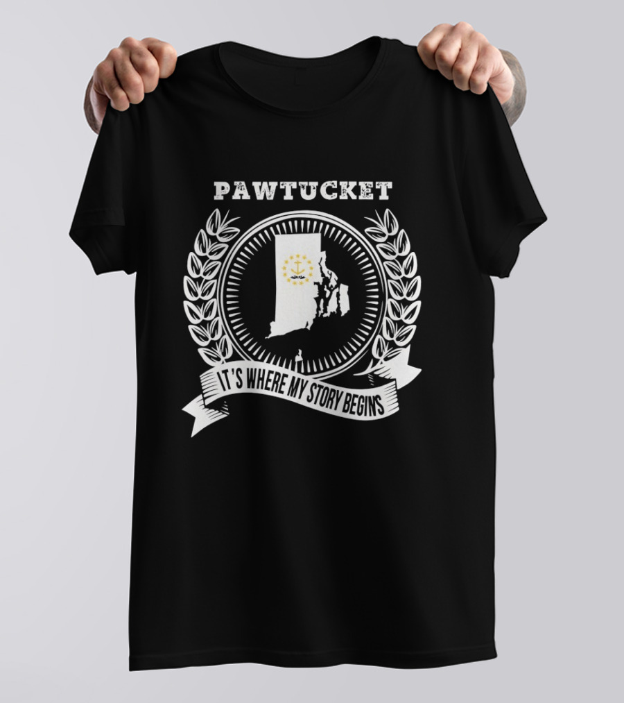 Pawtucket Rhode Island It's Where My Story Begins Map And Anchor T-Shirt