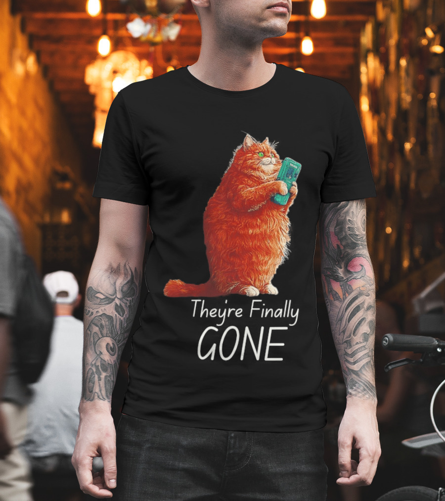 Cat They're Finally Gone Retro Video Game Console T-Shirt