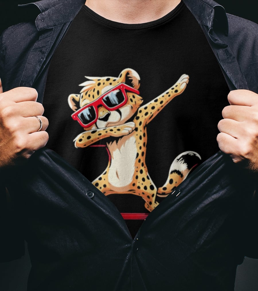 Cheetah Dabbing With Red Sunglasses Animal Pose T-Shirt