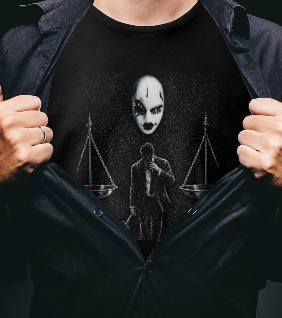 Gothic Justice Mask With Scales Of Balance And Swords T-Shirt