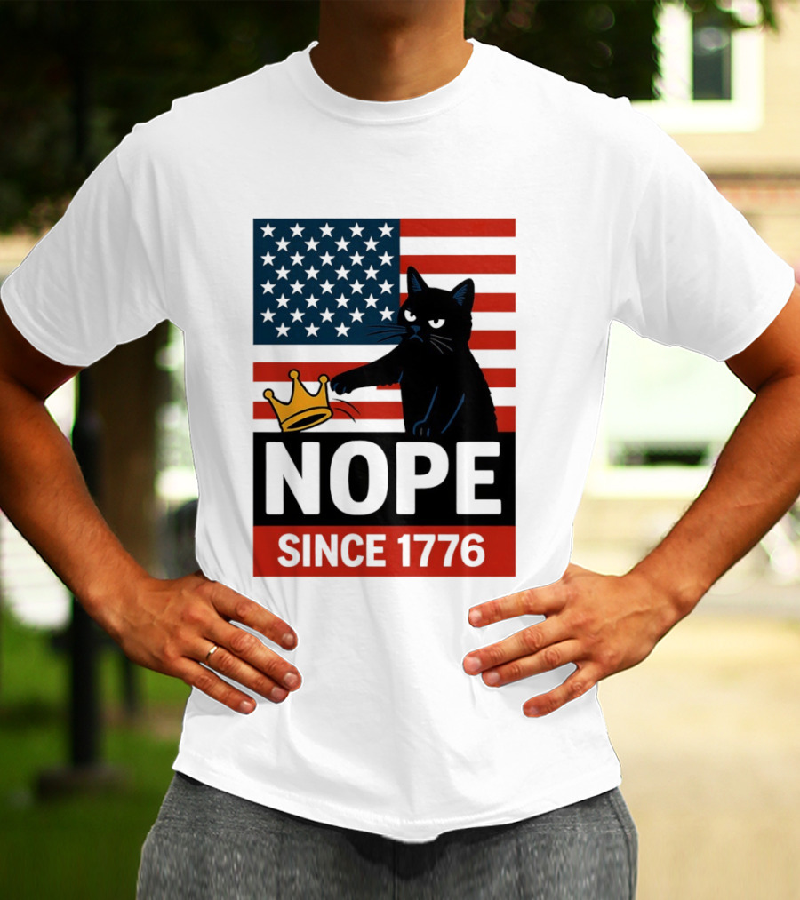 Nope Since 1776 Black Cat Anti MAGA Protest American Flag T-Shirt