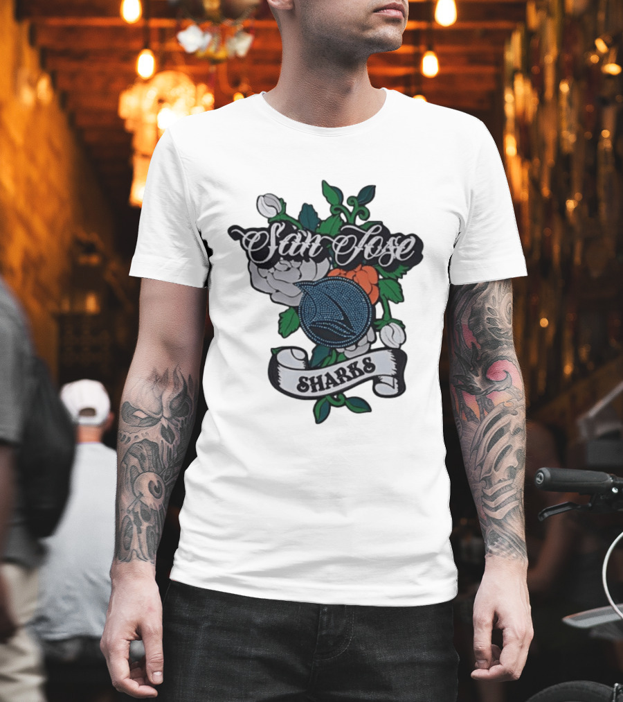 San Jose Sharks Floral Tattoo Style Team T-Shirt