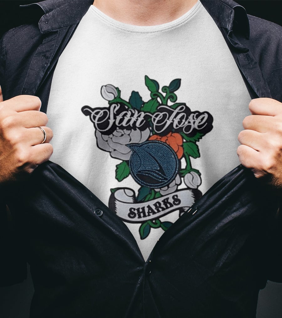 San Jose Sharks Floral Tattoo Style Team T-Shirt