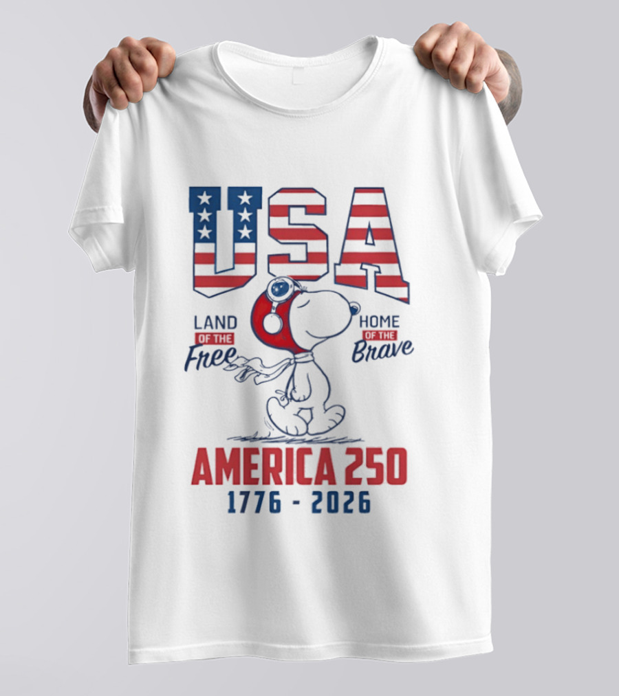 Snoopy USA Flight Helmet Land Free Home Brave America 250 1776 2026 T-Shirt