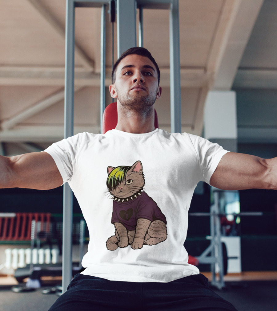 Emo Scene Cat With Heart Break Symbol And Spiked Collar T-Shirt