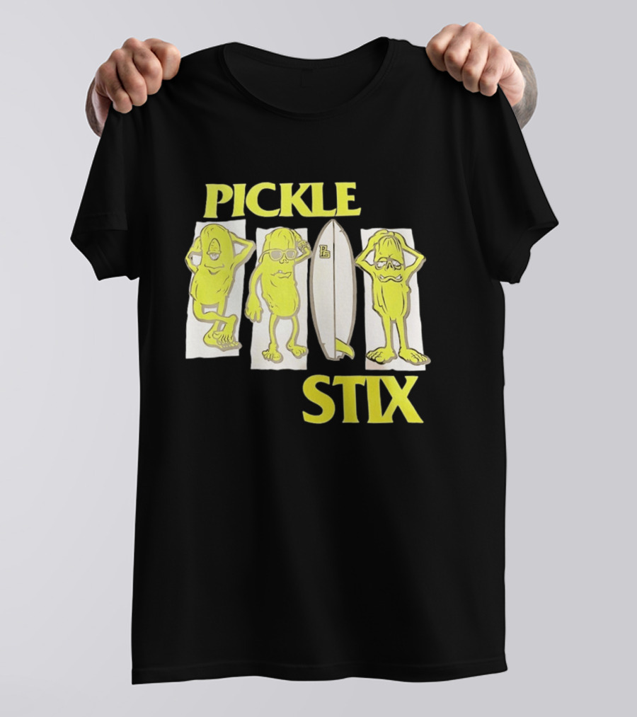Pickle Stix Surfboard Vacation Characters T-Shirt