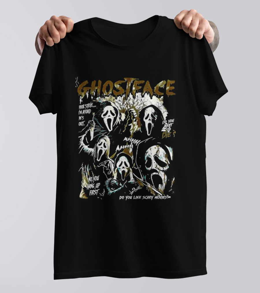 Ghostface Scream Splatter Poor Steve I'm Afraid He's Out T-Shirt