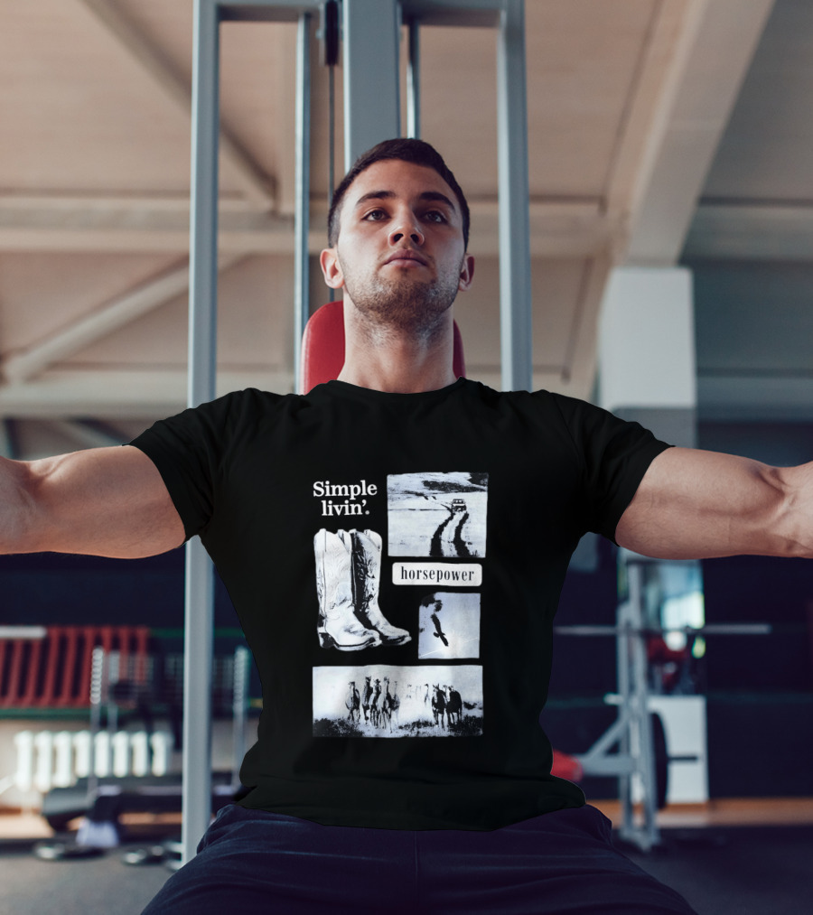 Country Roads Cowboy Boots Horsepower Rustic Horse Scene T-Shirt