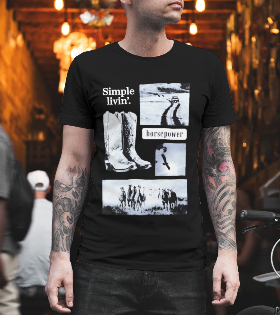 Country Roads Cowboy Boots Horsepower Rustic Horse Scene T-Shirt