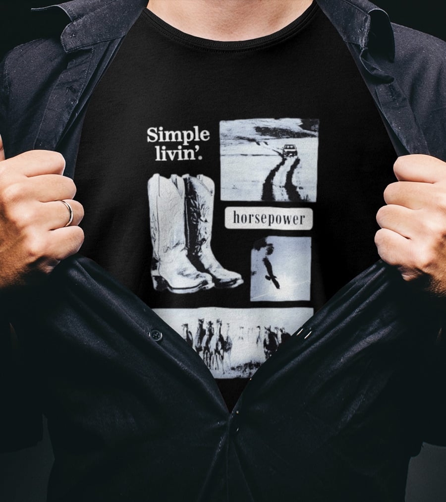 Country Roads Cowboy Boots Horsepower Rustic Horse Scene T-Shirt