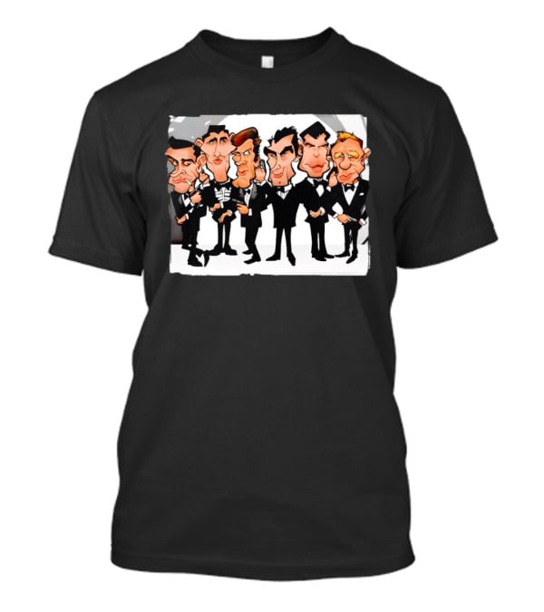 Six Faces One Spy James Bond Caricature Collection T-Shirt