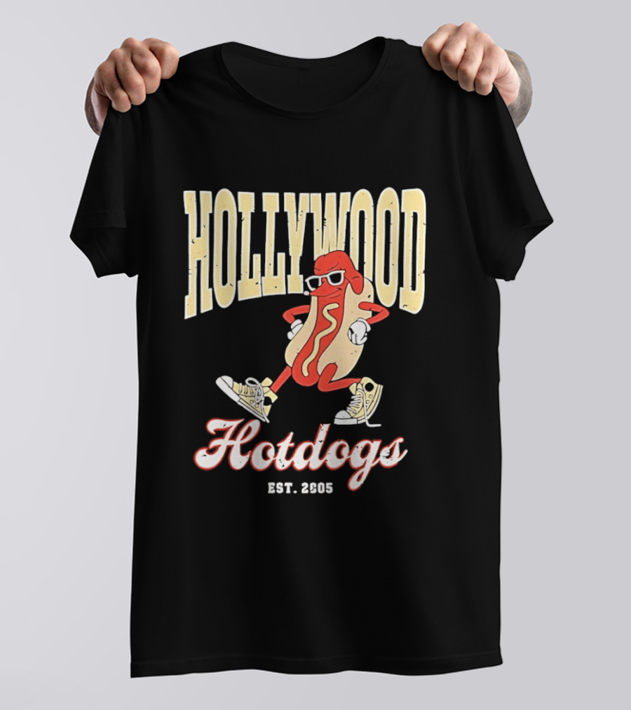 Hollywood Hotdogs Cool Mustard Character With Sunglasses Est 2005 T-Shirt