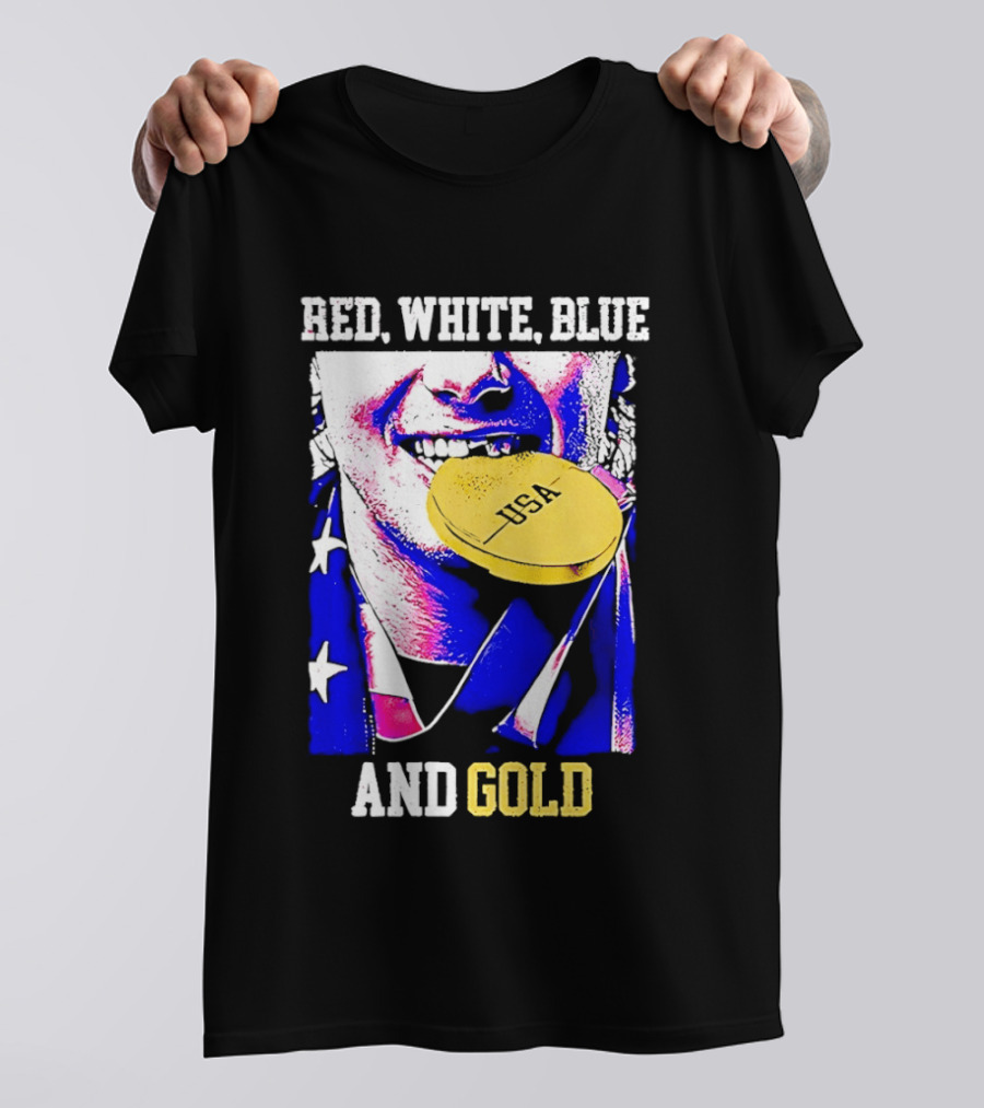 Red White Blue And Gold USA Hockey 2026 Winter Olympics Jack Hughes T-Shirt
