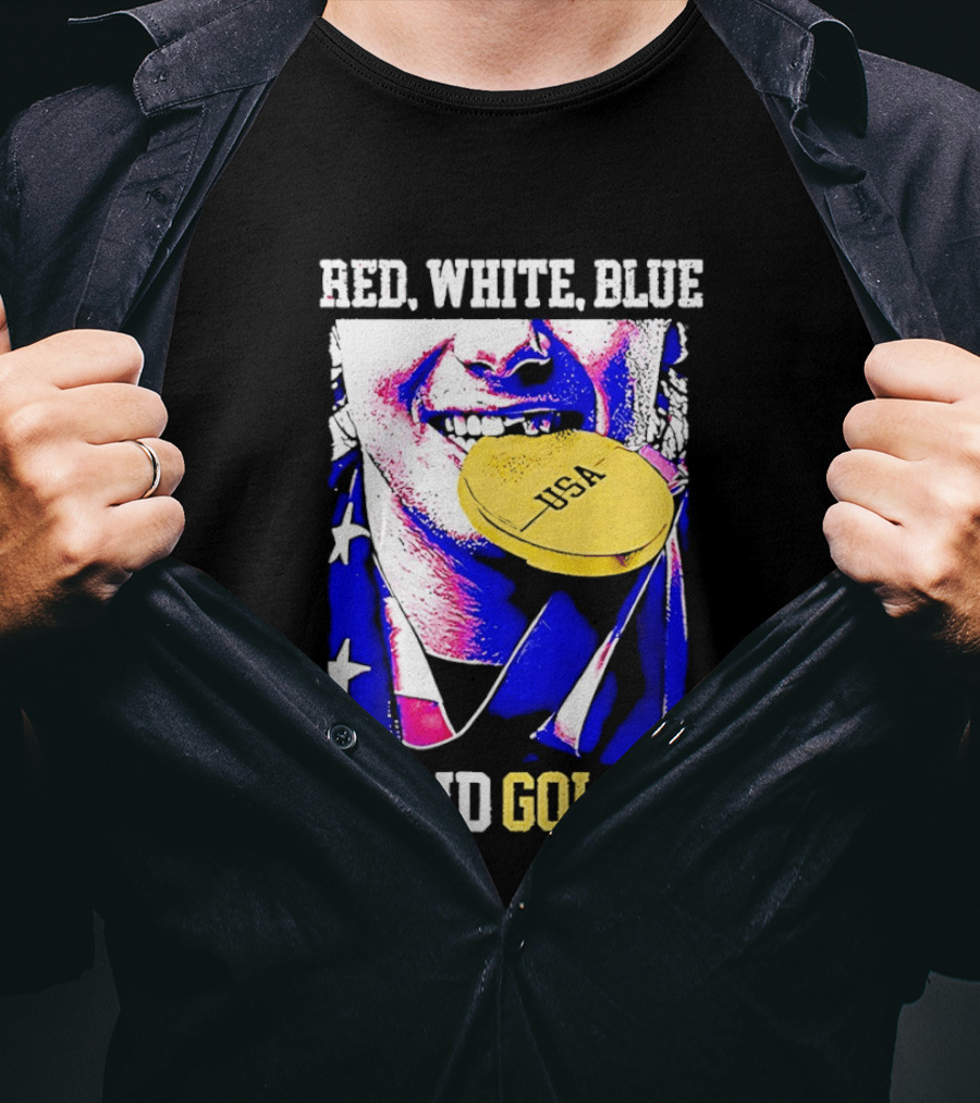 Red White Blue And Gold USA Hockey 2026 Winter Olympics Jack Hughes T-Shirt
