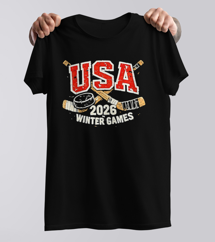 USA 2026 Winter Games Hockey Sticks And Puck T-Shirt