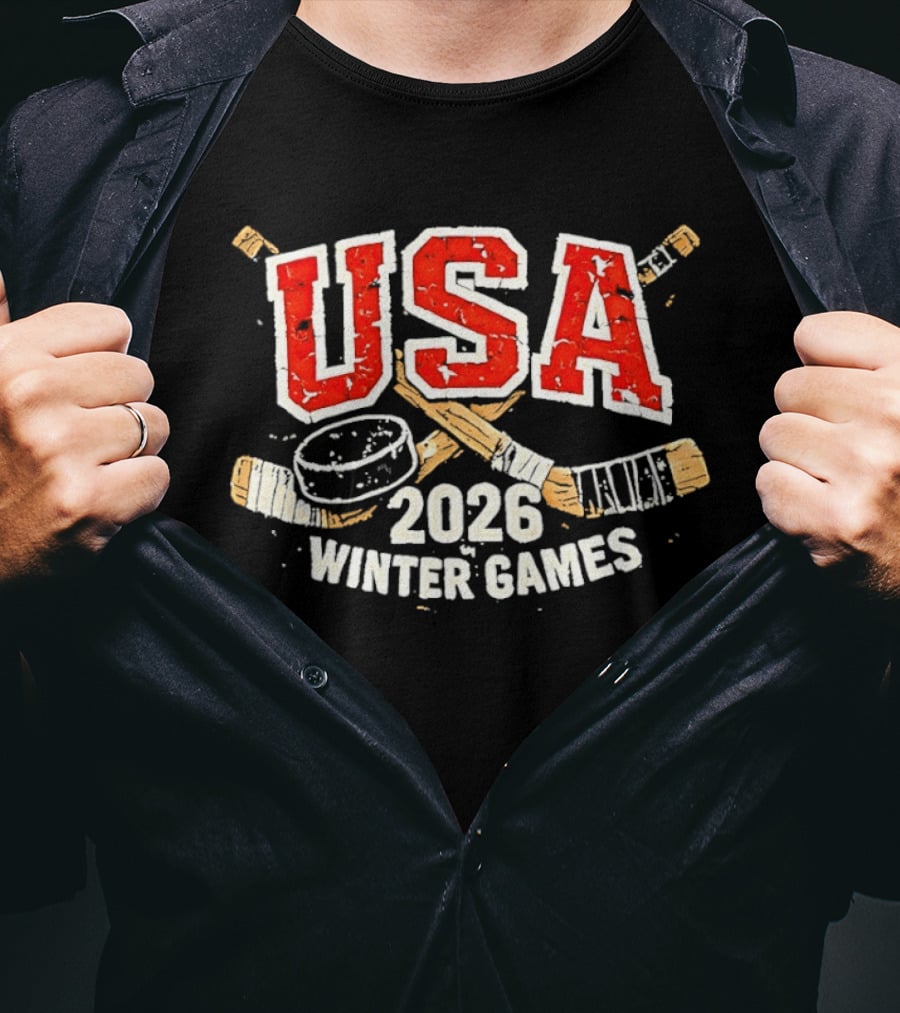 USA 2026 Winter Games Hockey Sticks And Puck T-Shirt