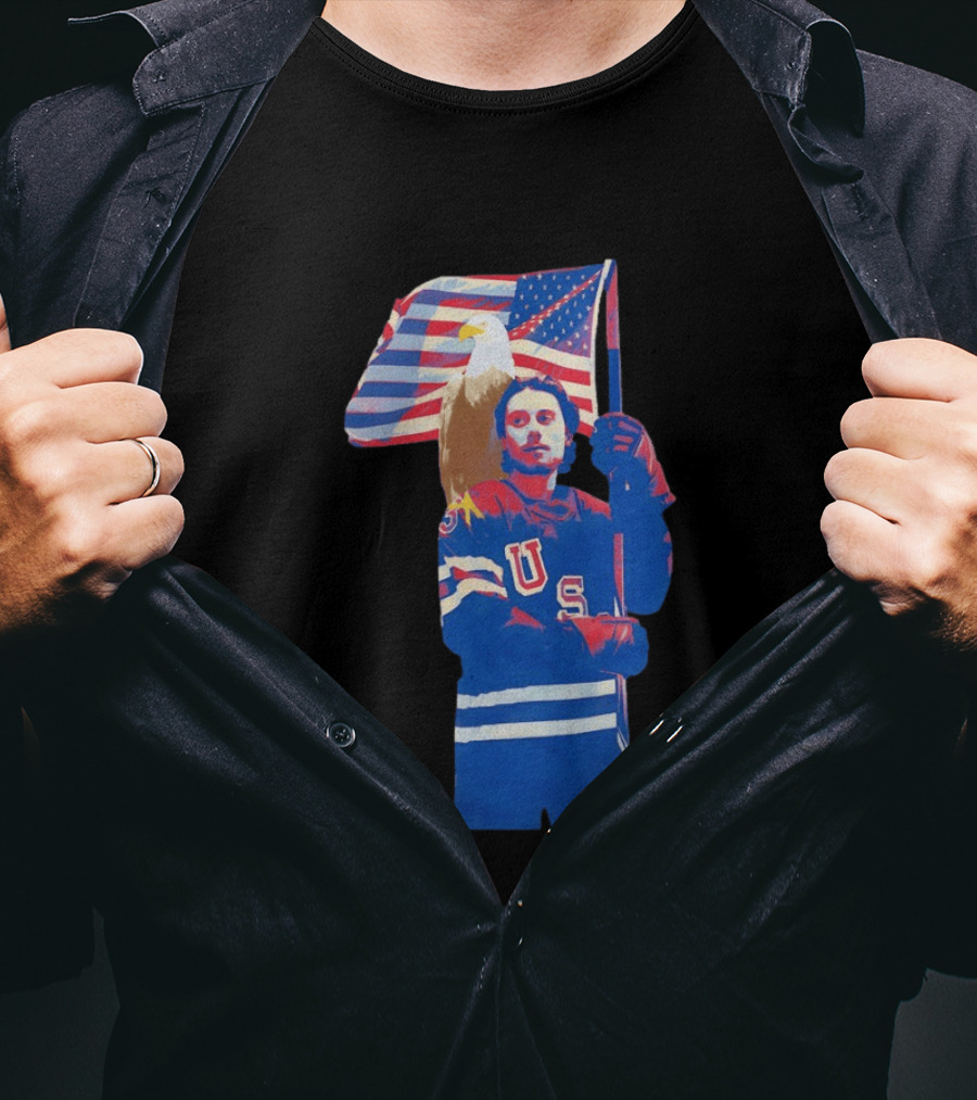 USA Hockey Jack Hughes American Flag Bald Eagle T-Shirt