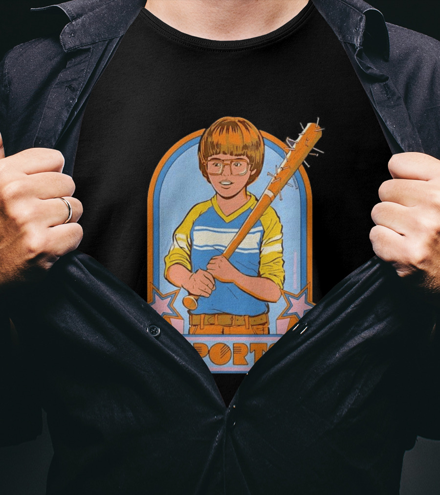 Steven Rhodes Retro Sports Baseball Bat Boy With Glasses T-Shirt